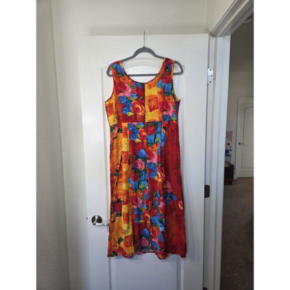 Jams World Tropical Floral Print Rayon Midi Colorful Retro Sundress, Size Medium - Picture 8 of 12